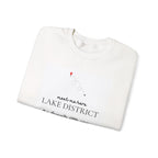 White personalised place name sweatshirt with LAKE DISTRICT 'meet me here' print