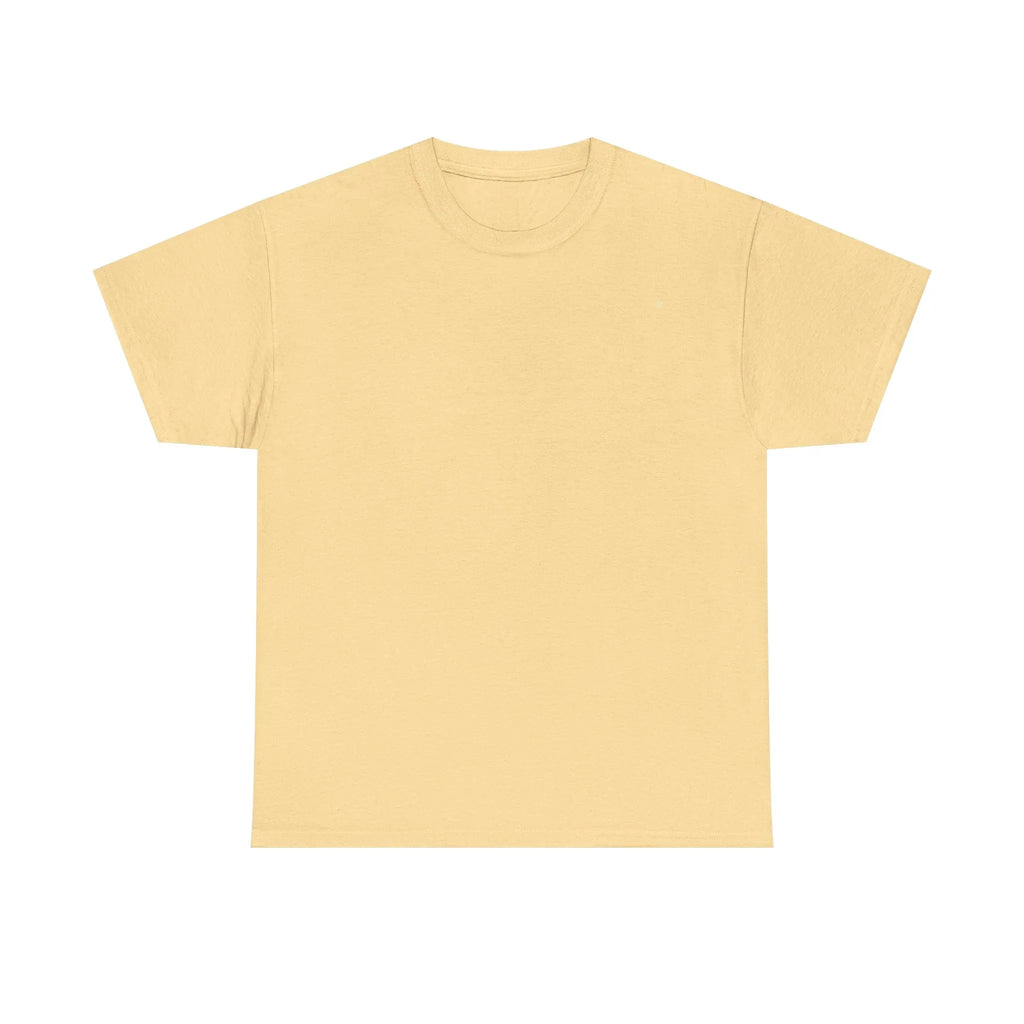 Light beige heavy cotton T-shirt with crew neck and short sleeves, unisex fit.