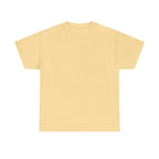 Light beige heavy cotton T-shirt with crew neck and short sleeves, unisex fit.