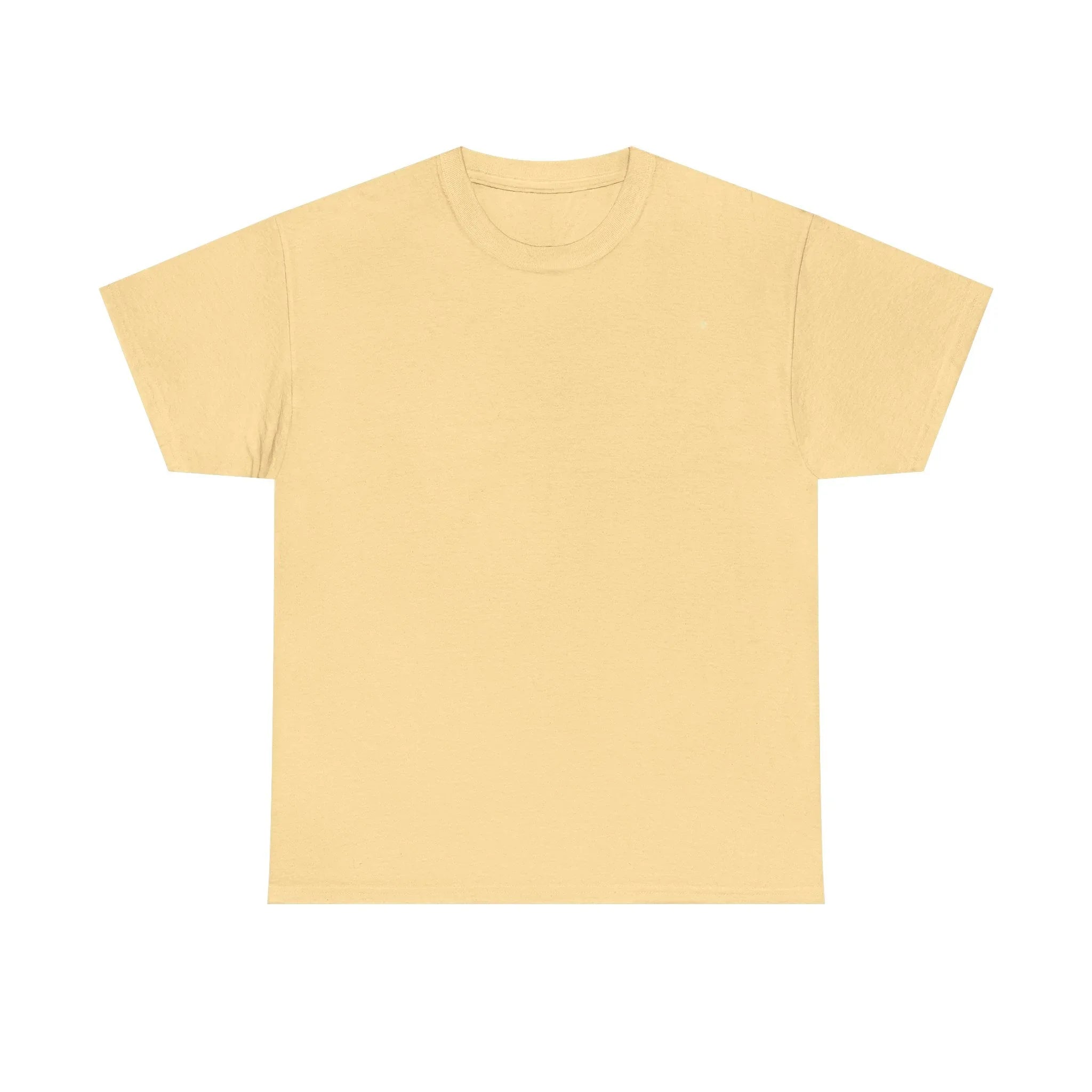 Light beige heavy cotton T-shirt with crew neck and short sleeves, unisex fit.