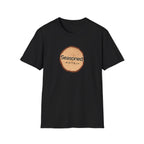 Black crew-neck T-shirt with circular tree-ring badge graphic reading 'Seasoned'