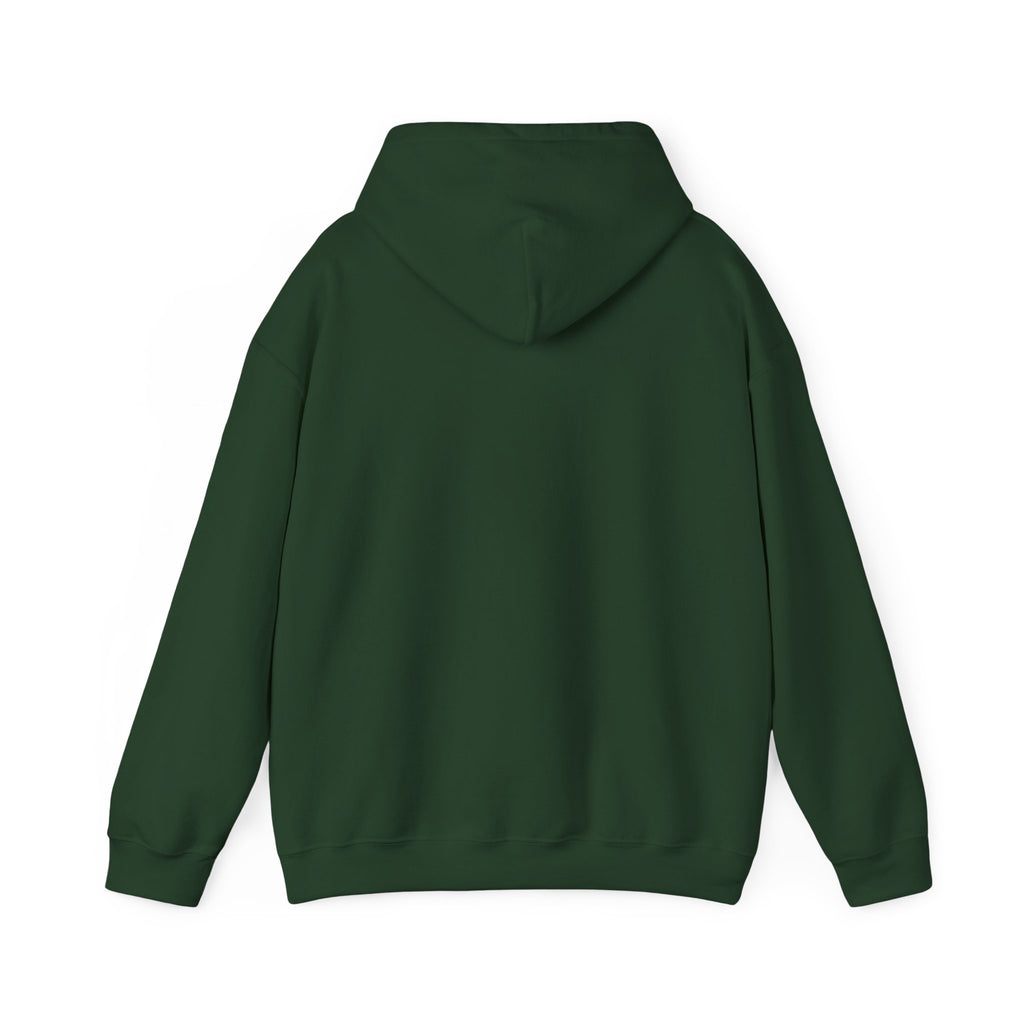 Forest green unisex pullover hoodie with hood and kangaroo pocket; no front graphic