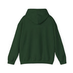 Forest green unisex pullover hoodie with hood and kangaroo pocket; no front graphic