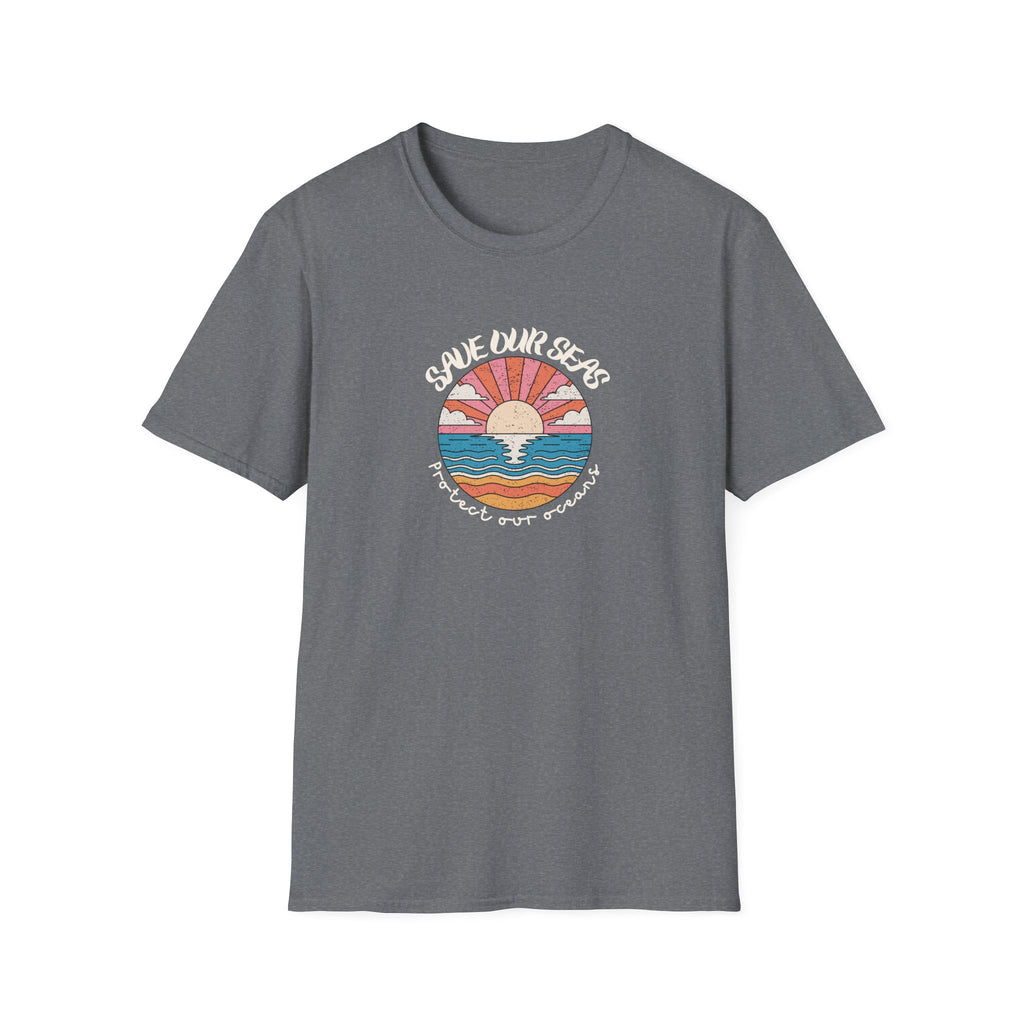 Save Our Seas T-Shirt | Retro Sunset Ocean Conservation Tee UK - AlleyCrafters