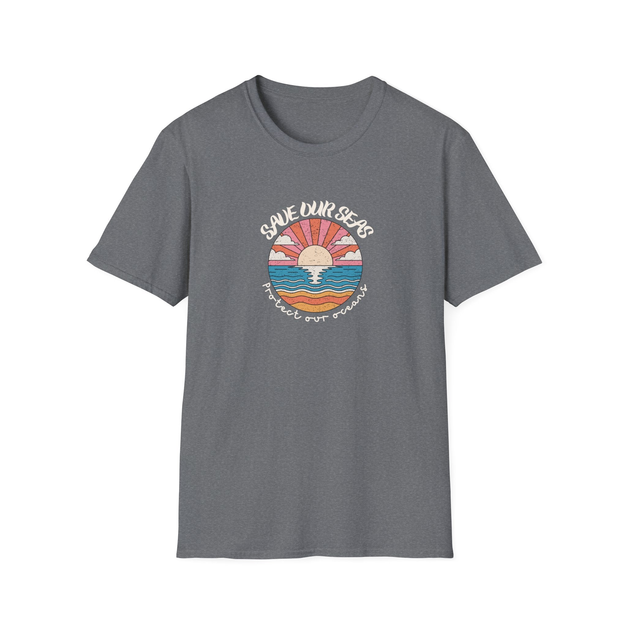 Save Our Seas T-Shirt | Retro Sunset Ocean Conservation Tee UK - AlleyCrafters