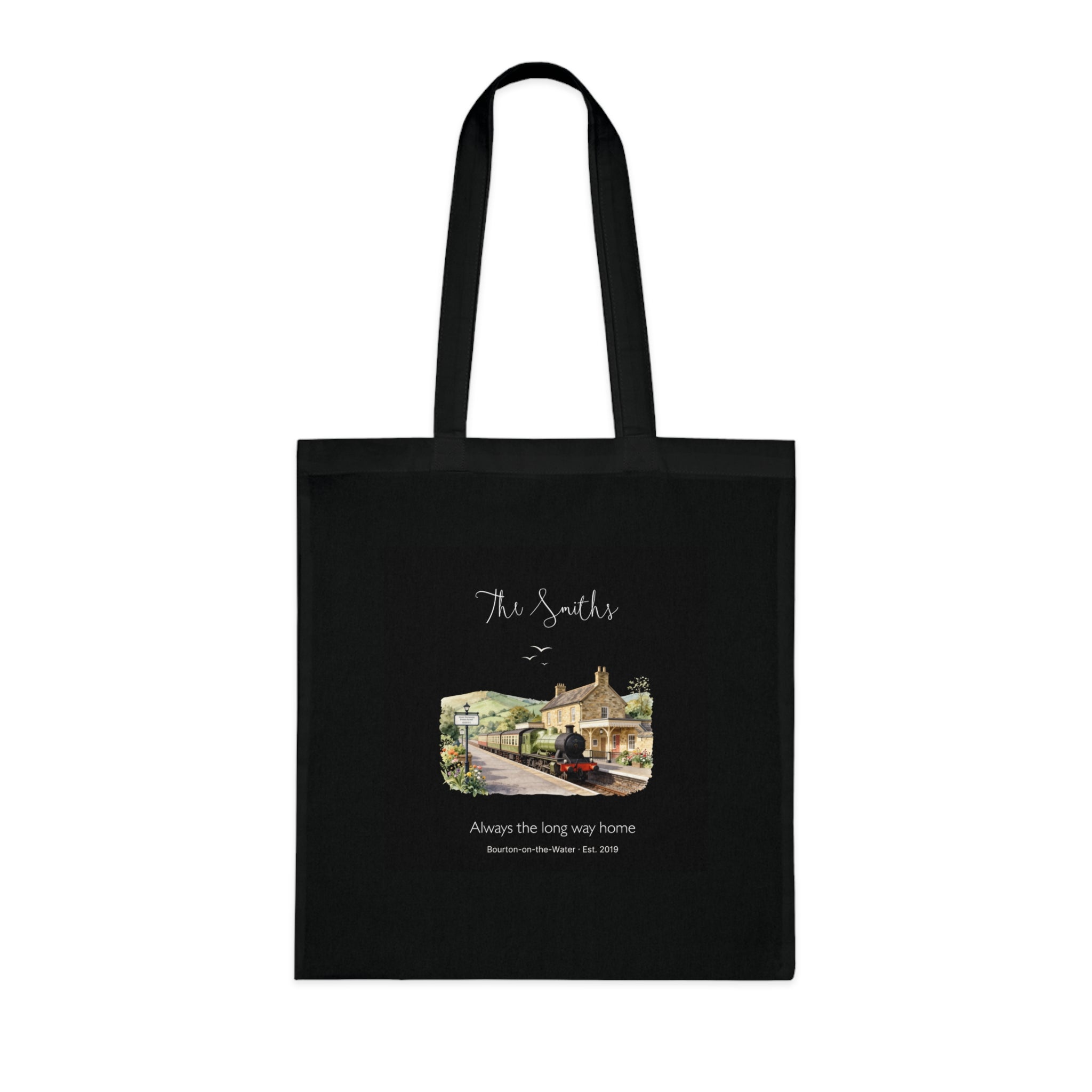 Personalised Village Scene Cotton Tote — 'Sunday Walks, Slow Mornings' Custom Tote Bag