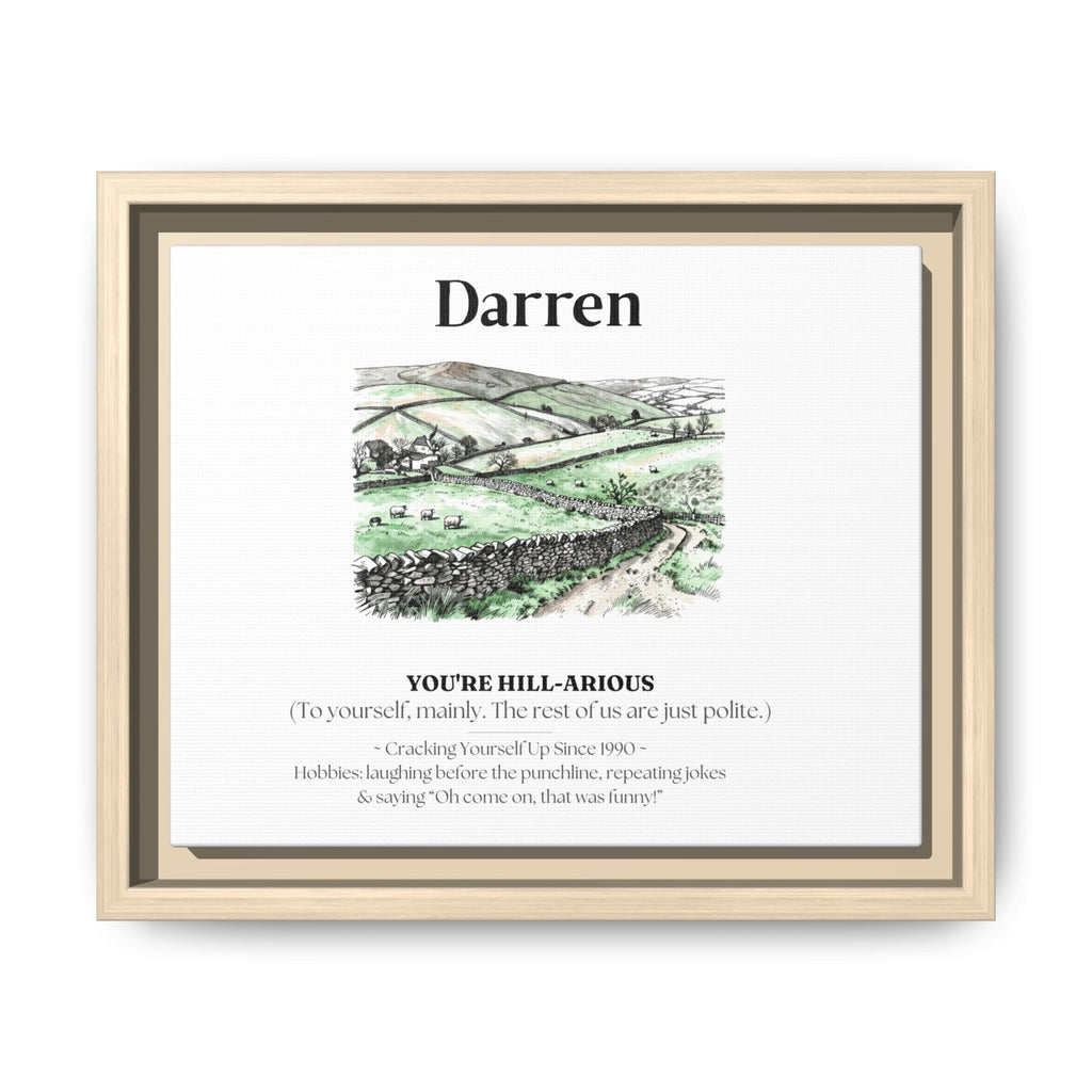 Personalised Framed Canvas Print — Funny Hill-Arrious Poem Art - AlleyCrafters