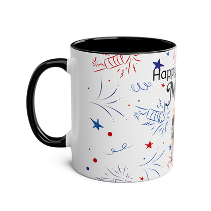 Happy birthday personalised photo and name Two-Tone Coffee Mugs, 11oz