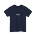 Navy T-shirt with small chest text: “KEEP CALM IT’S MY BIRTHDAY” and cake icon.