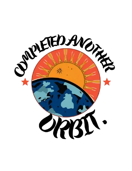 Close-up of circular space graphic print on a dark sweatshirt