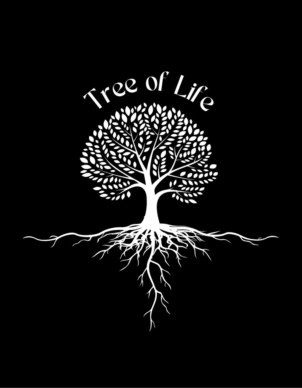 Black hoodie sweatshirt close-up: Tree of Life tree graphic on the chest