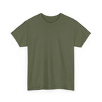 Unisex heavy cotton tee in olive green, front view