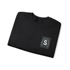 Black unisex sweatshirt with embroidered headphone monogram patch on chest