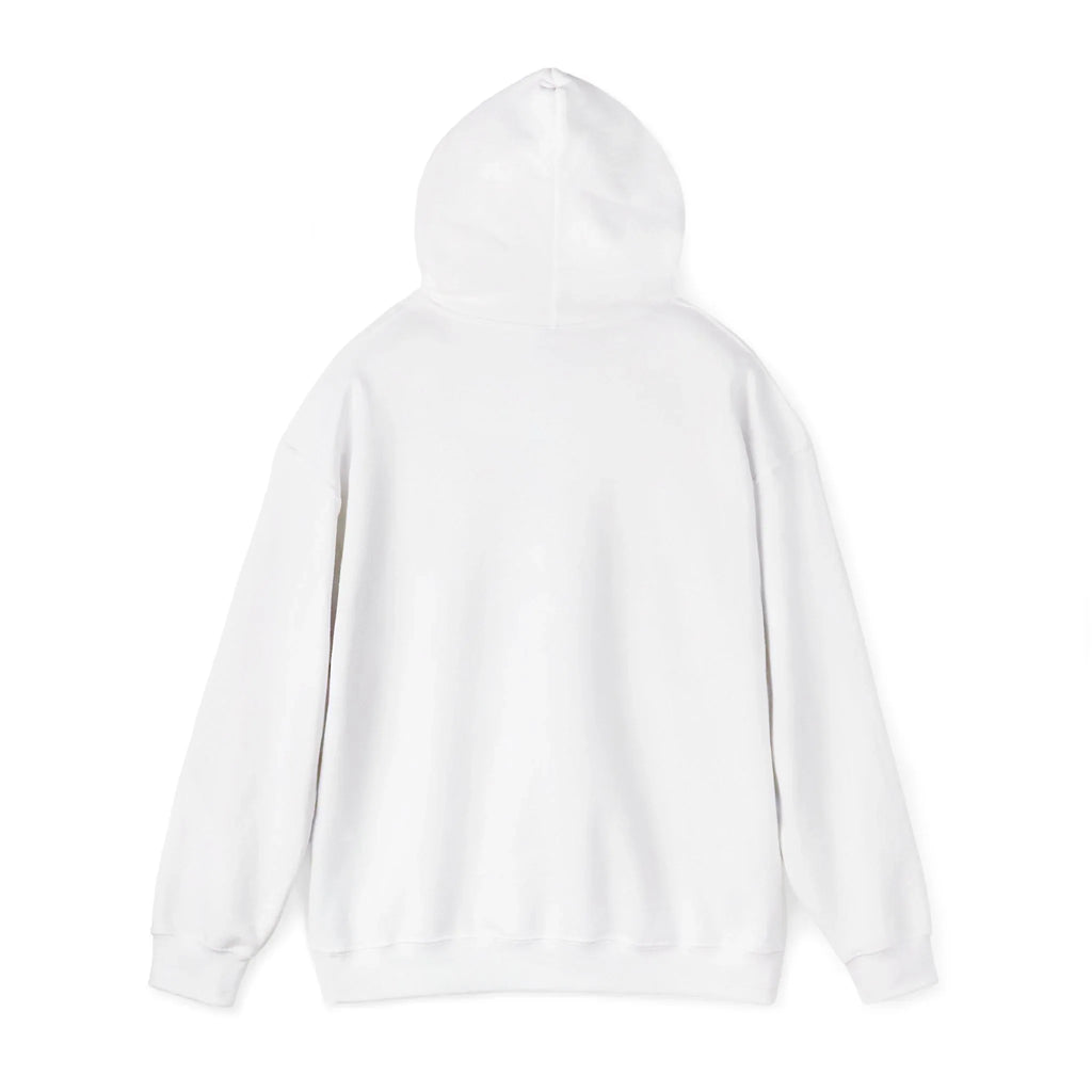White kids hoodie with full back view and front kangaroo pocket