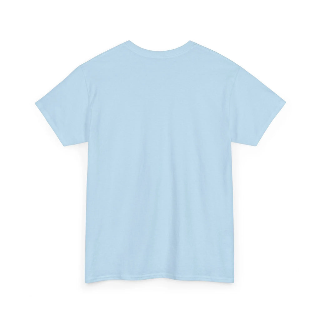 Light blue unisex heavy cotton t-shirt with crew neck and short sleeves, back view
