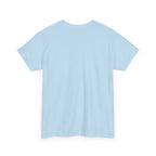 Light blue unisex heavy cotton t-shirt with crew neck and short sleeves, back view