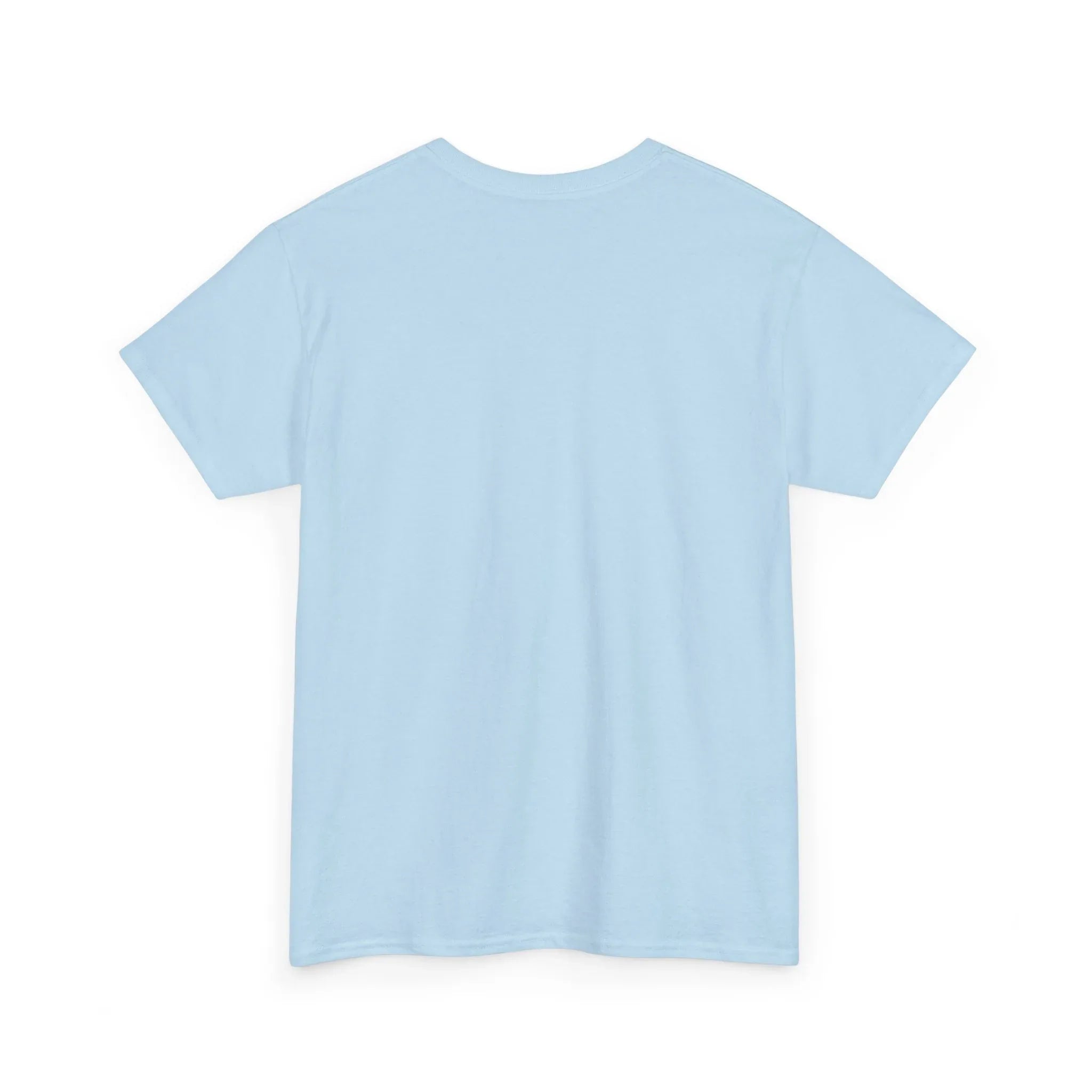 Light blue unisex heavy cotton t-shirt with crew neck and short sleeves, back view