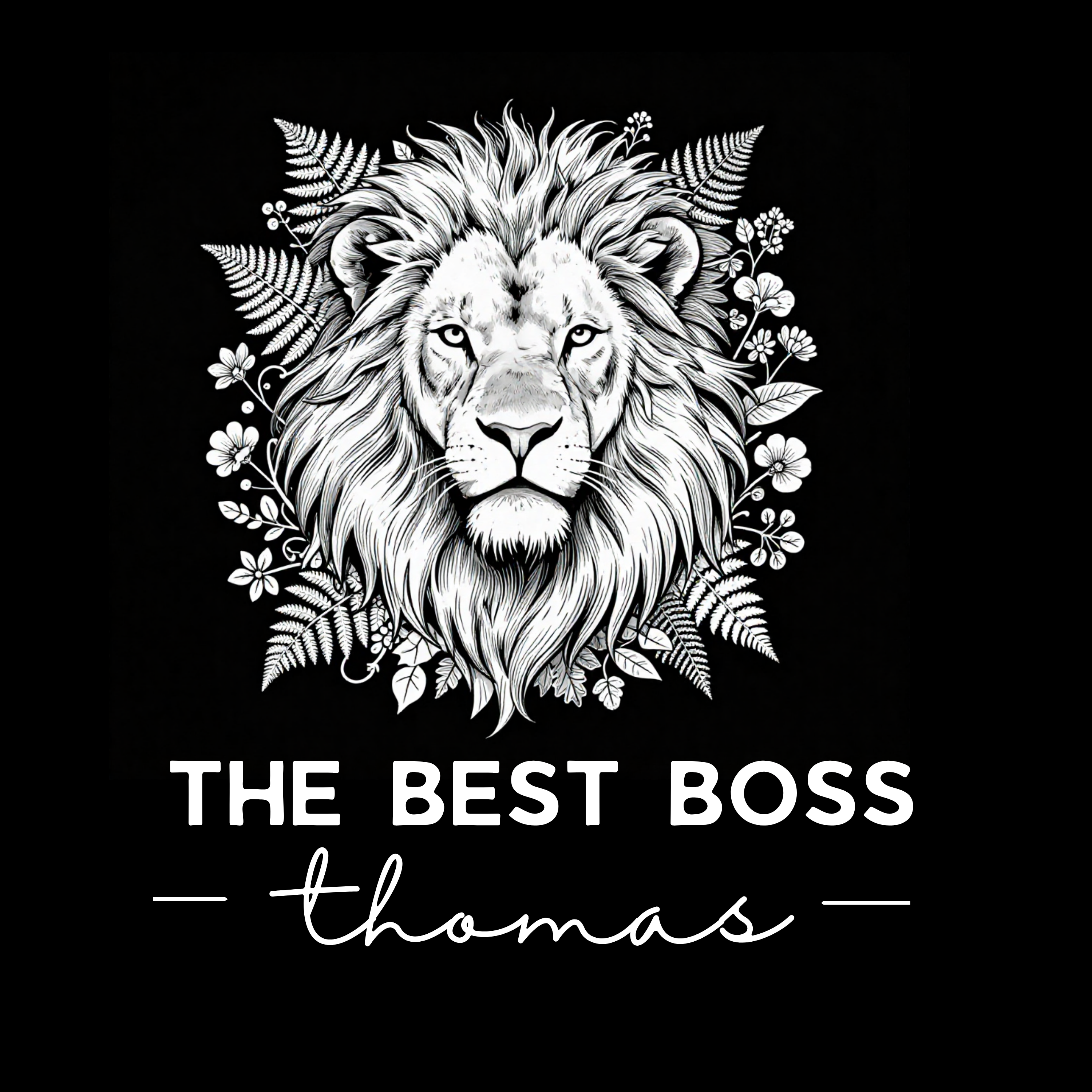 Black Best Boss mug with lion illustration and 'THE BEST BOSS' thomas