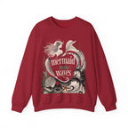 Unisex crewneck sweatshirt in antique cherry red with mermaid 'make waves' front