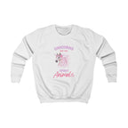 Kids white sweatshirt, centered unicorn and "Spirit Animals" logo graphic