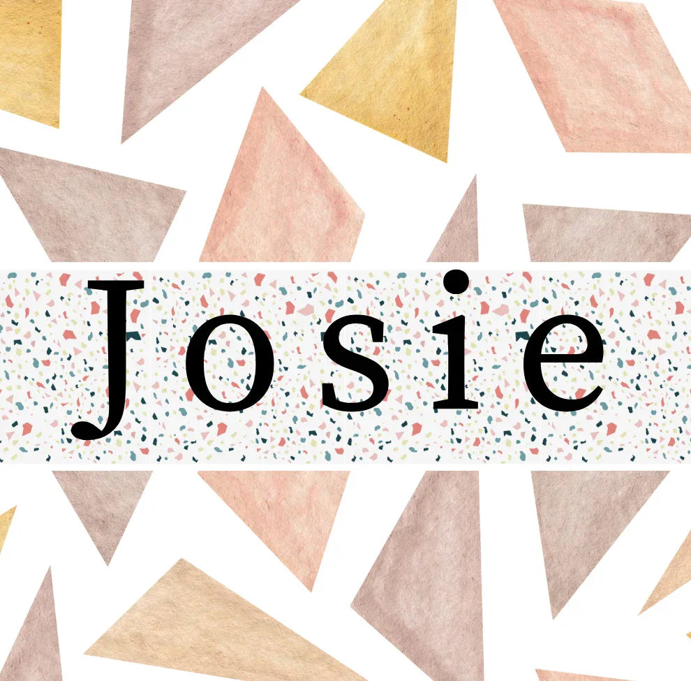 Geometric triangle mug design with speckled band and name Josie