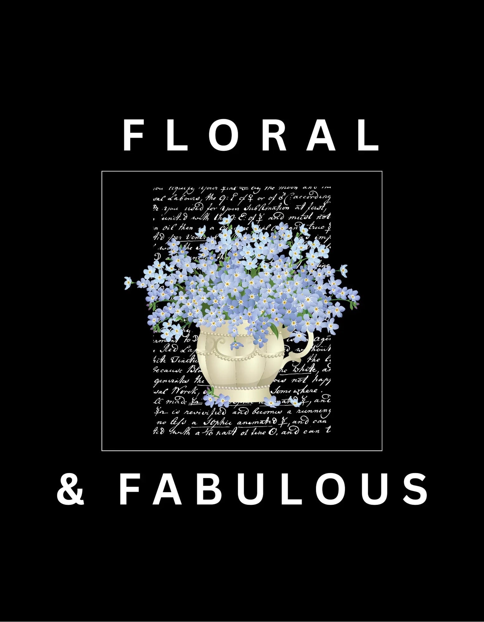 Dark sweatshirt with floral vase graphic and 'Floral & Fabulous' text on front