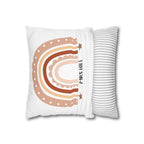 Personalised pillowcase with rainbow print, paired with striped pillow