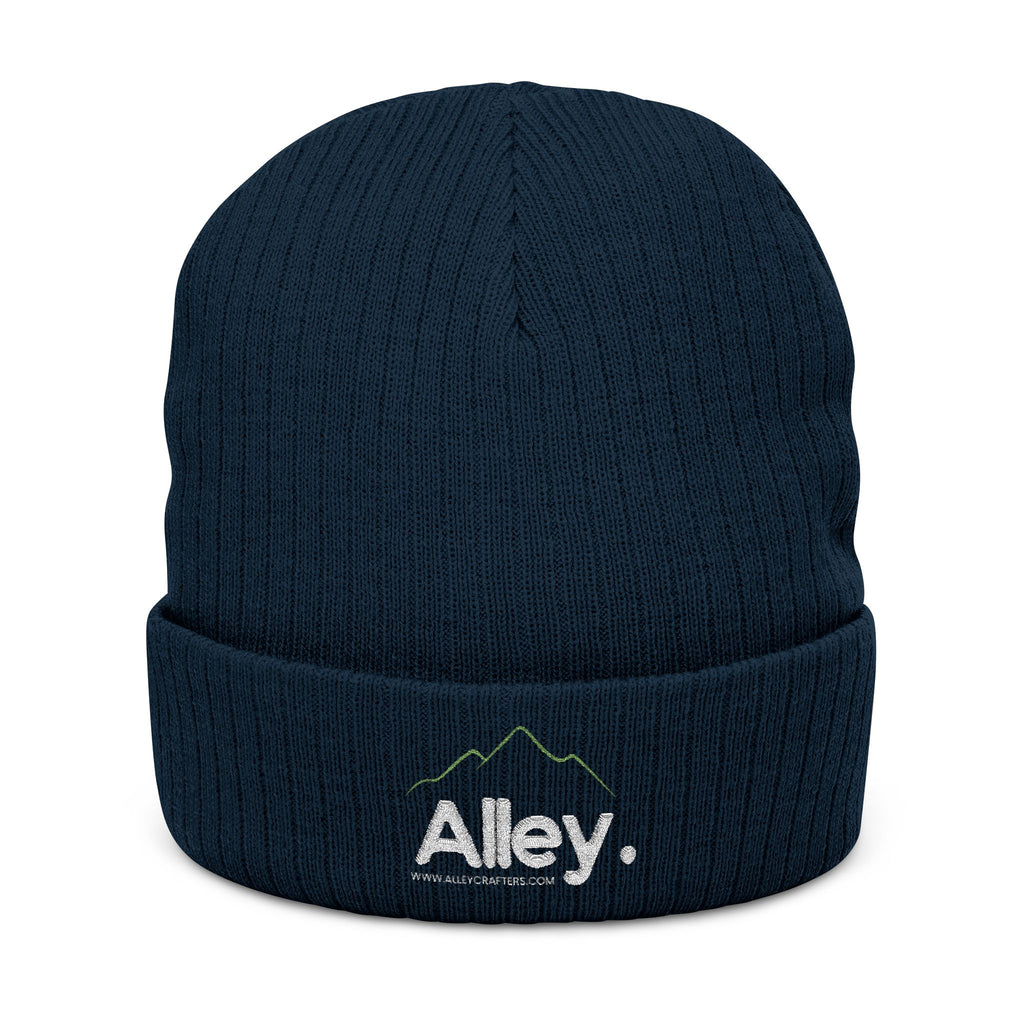 Embroidered 'Alley.' Ribbed Knit Beanie — Thick Fleece-Lined Winter Hat