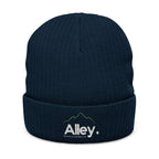 Embroidered 'Alley.' Ribbed Knit Beanie — Thick Fleece-Lined Winter Hat