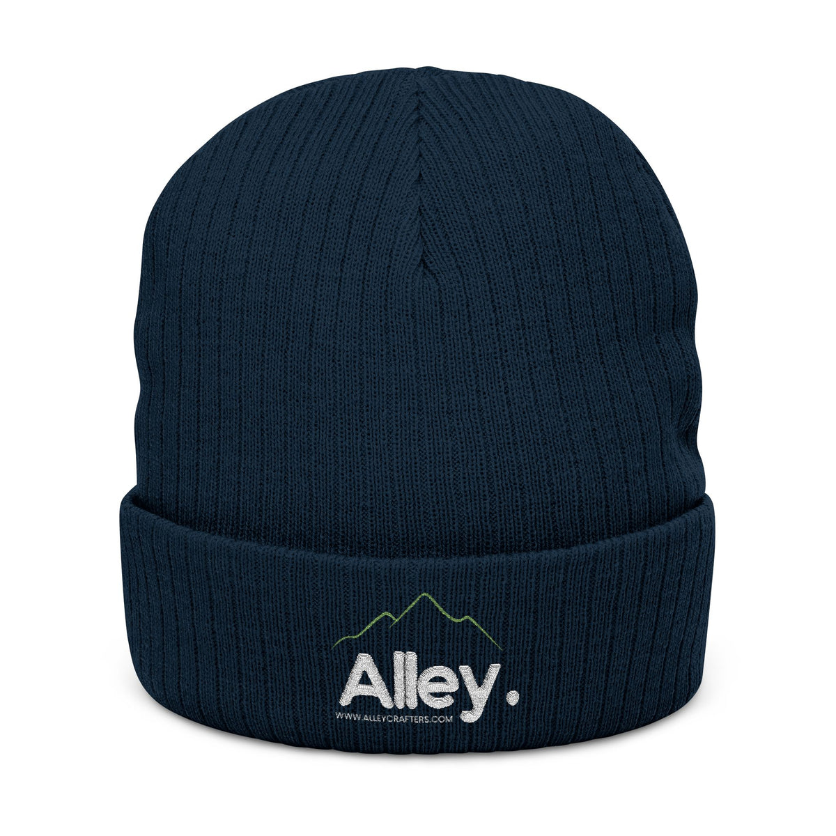 Embroidered 'Alley.' Ribbed Knit Beanie — Thick Fleece-Lined Winter Hat