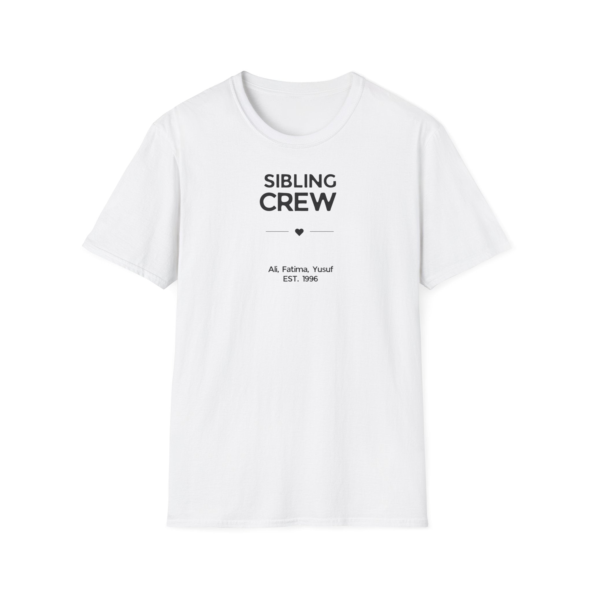 Sibling Crew T-Shirt — Personalised Names & EST. Date Family Tee
