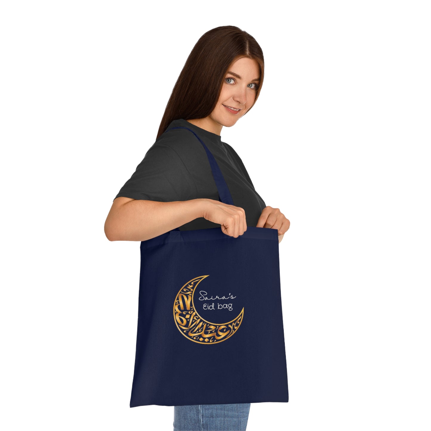 Personalised Eid Tote Bag | Custom Name Gold Crescent Moon Cotton Bag | Islamic Gift