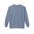 Light blue crewneck sweatshirt with long sleeves, plain back view.