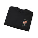 Black personalised sweatshirt folded with floral heart graphic and CORNWALL location text