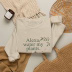 Cream sweatshirt with crew neck and front plant-themed slogan graphic, folded for display