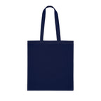 Navy tote bag with solid front panel and long handles