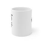 White mug with partial side text cut off; plain studio product view