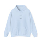 Light blue hoodie with “delulu vibes” graphic at chest, pullover style, front pocket.