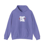 Light purple unisex slogan hoodie with hood and front kangaroo pocket.