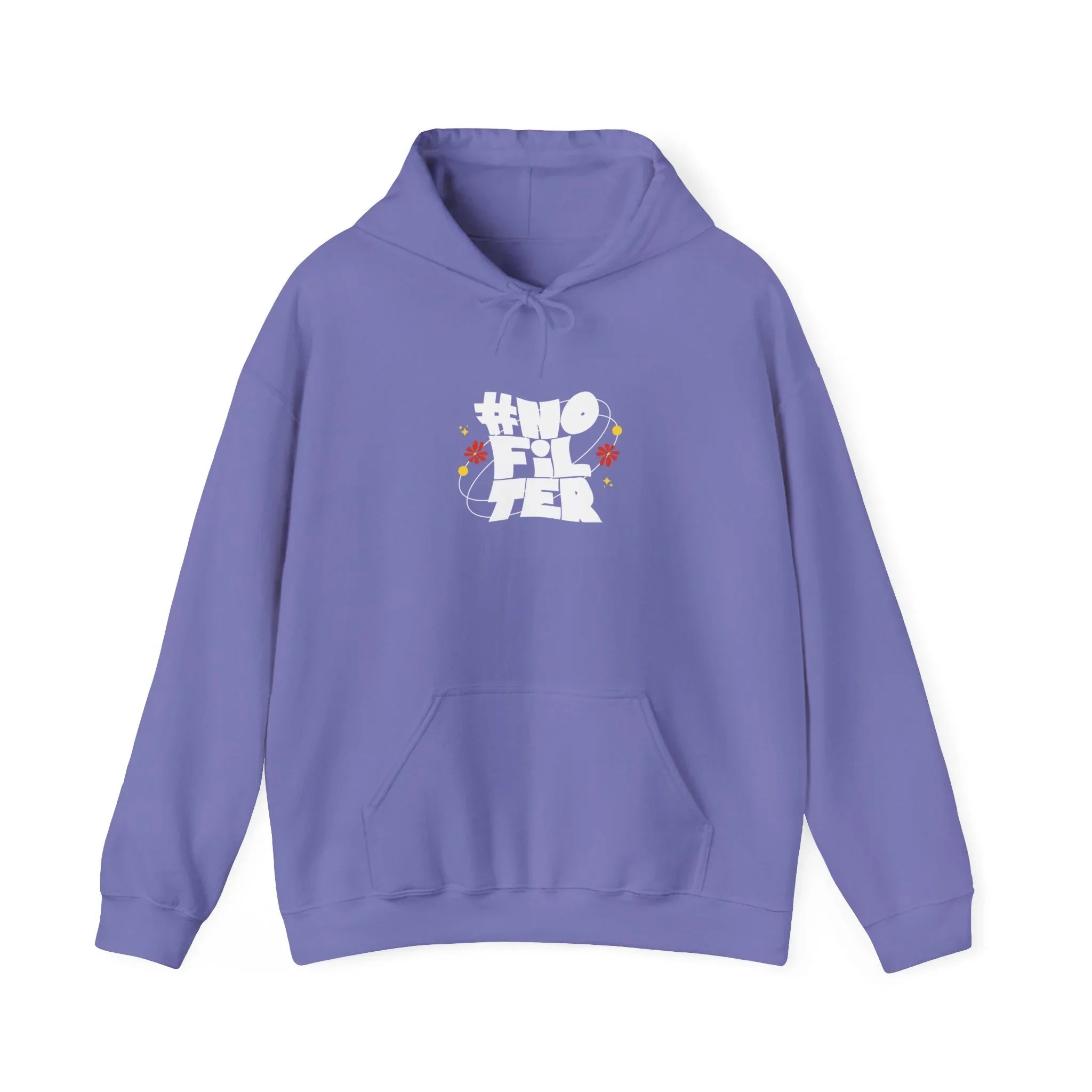 Light purple unisex slogan hoodie with hood and front kangaroo pocket.