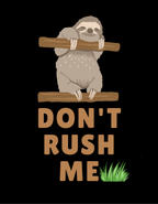 Sloth graphic sweatshirt with “DON’T RUSH ME” text and green grass accent