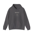Charcoal gray couples hoodie with drawstring hood, kangaroo pocket, "Married AF" print