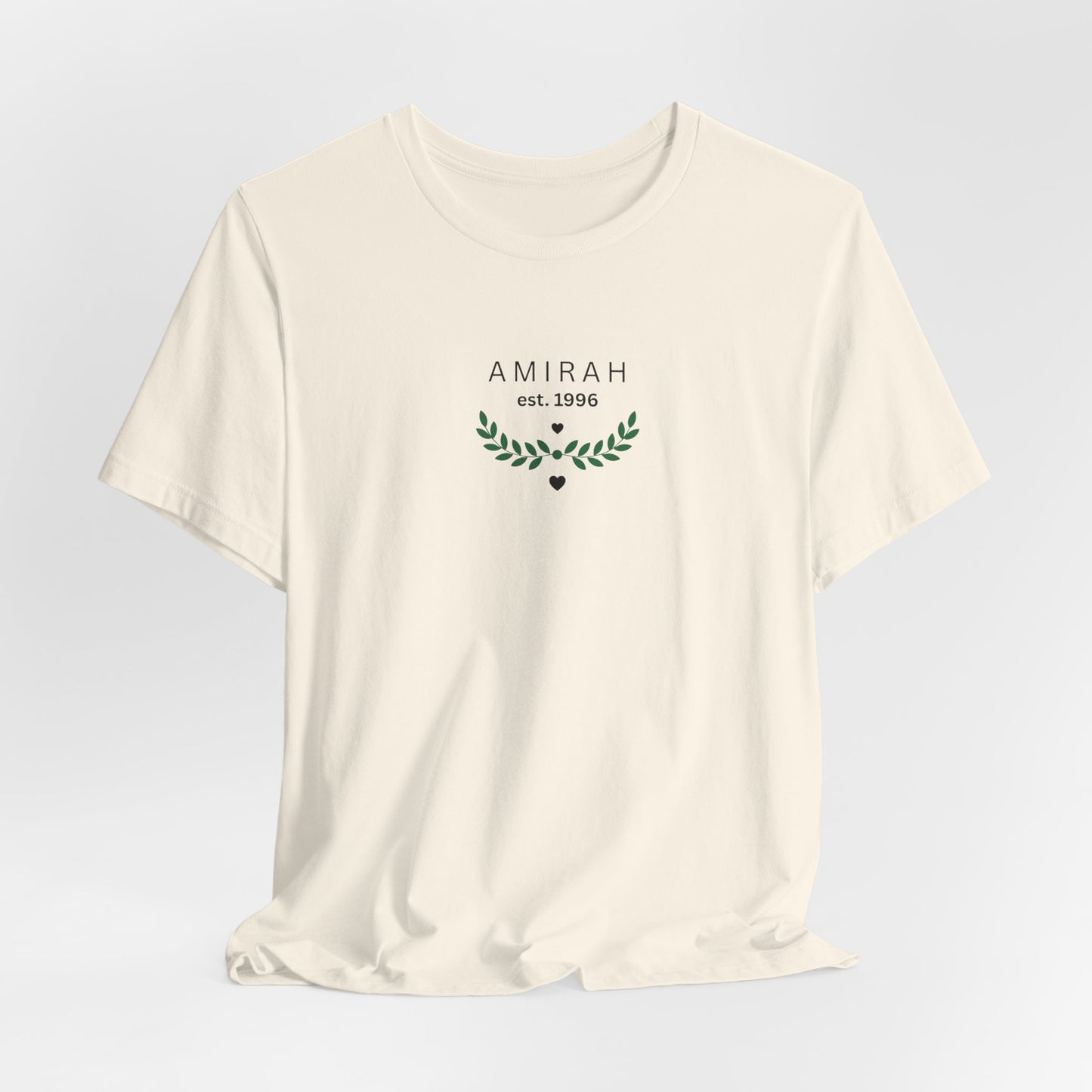 Personalized Name Tee — “AMIRAH est. 1996” Floral Monogram T-Shirt