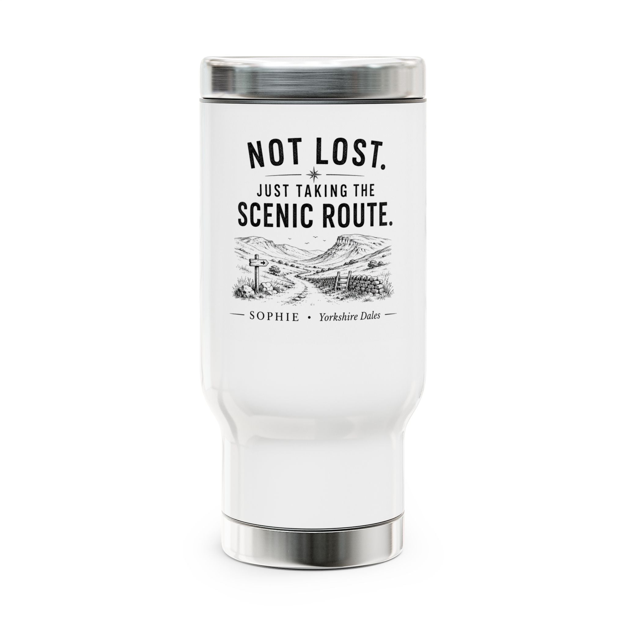 Personalised 'Not Lost, Just Taking the Scenic Route' Travel Mug | 14oz Stainless Steel