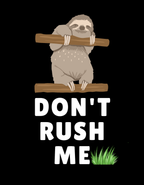 Sloth graphic sweatshirt with white “DON’T RUSH ME” lettering and green grass accent