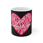 Black ceramic mug with pink heart “Happy Valentine’s Day” logo