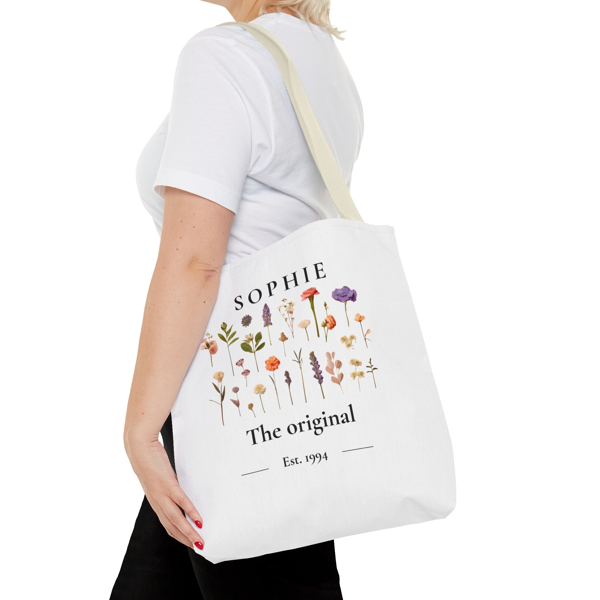 Personalised Floral Tote Bag — Custom Name & Year Garden Tote Gift