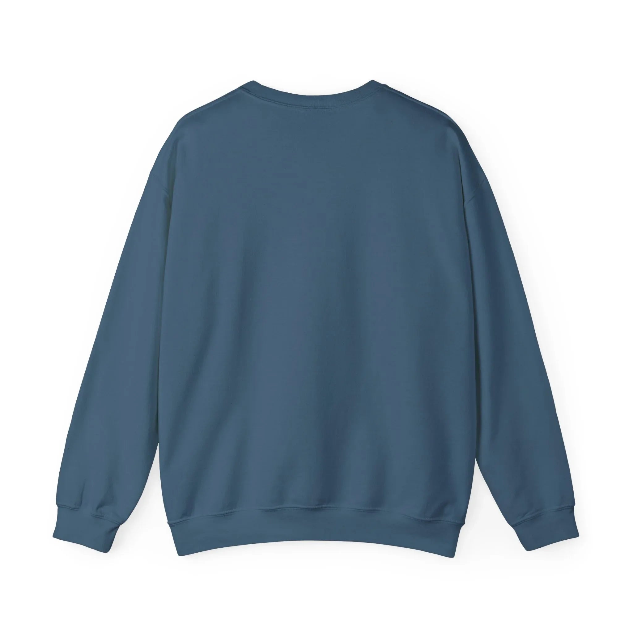 Blue crewneck sweatshirt, plain back view