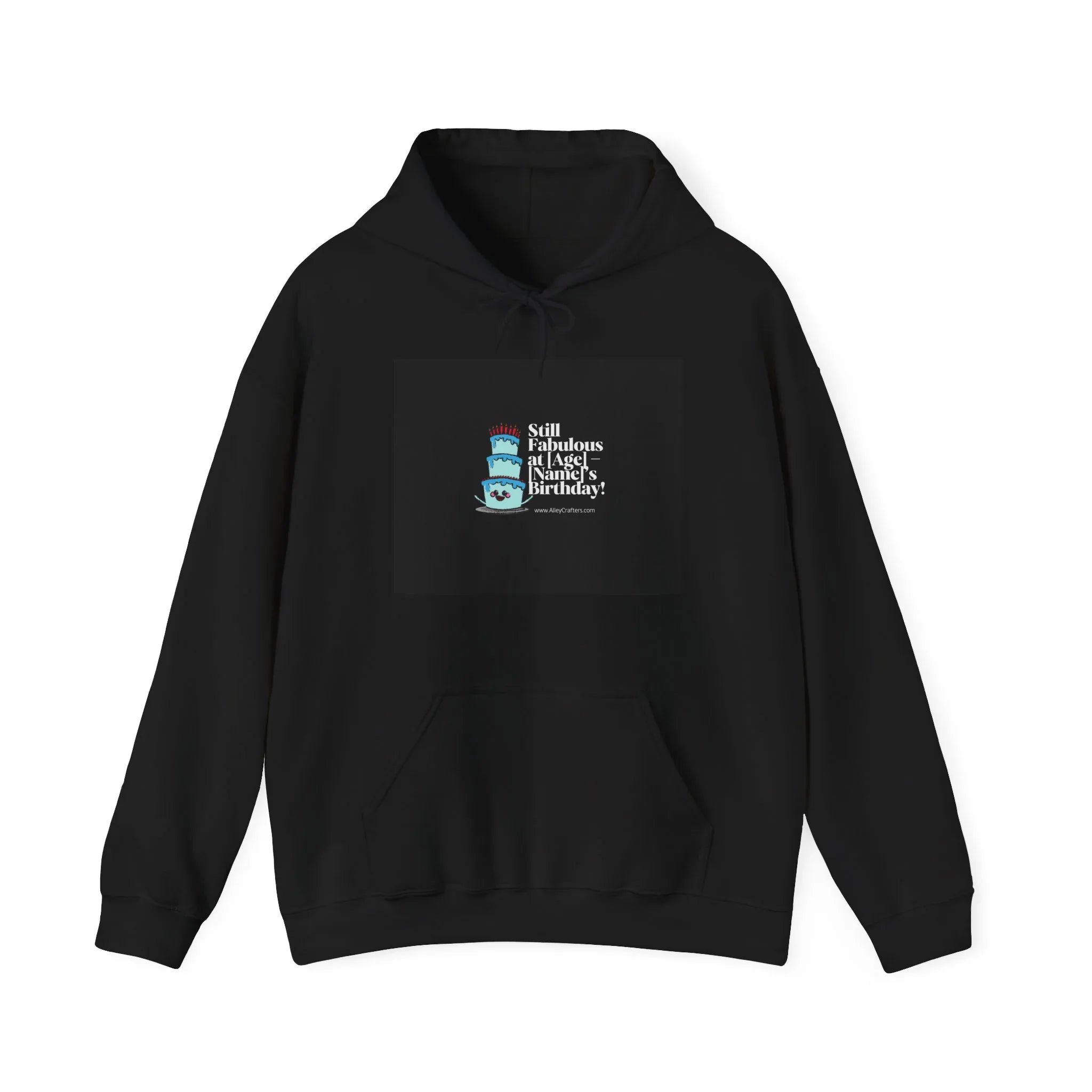 Black pullover hoodie with small chest birthday graphic print