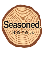 Tree-ring graphic badge with “Seasoned, NOT OLD” text